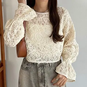 [택 포함 새상품] 전후 2way 시어 레이스 블라우스 callautia