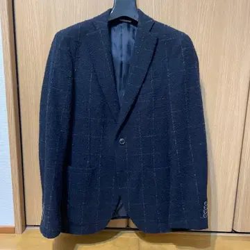 다크 블루 체크 무늬 테일러드 자켓 M