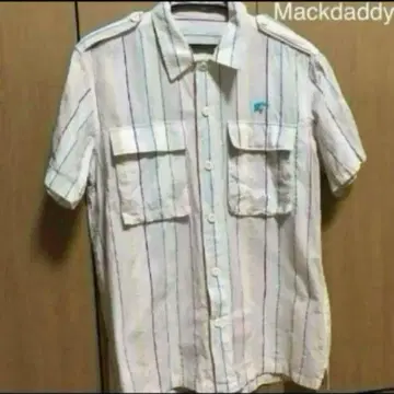 Mackdaddy 맥다디 스트라이프 셔츠 반팔 워크 셔츠 스트릿