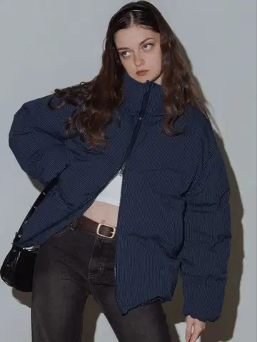 Mili affinity 스트라이프 오버 사이즈 다운 자켓 차콜