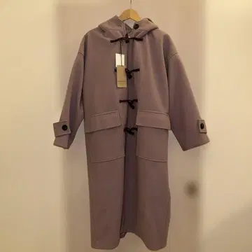 후드 부착 더플 코트 라벤더 롱 코트
