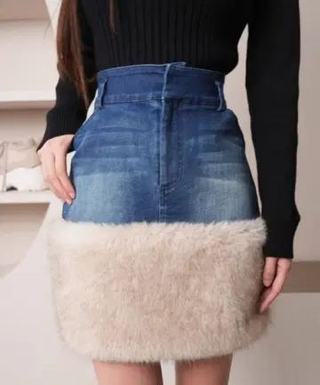 LIPSERVICE 퍼 도킹 트위드 미니 스커트