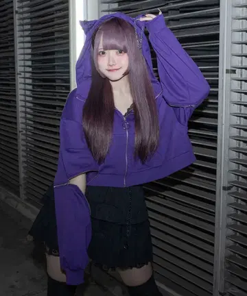 palelfy 고양이 귀 지퍼 후드티 퍼플 보라색 완판템