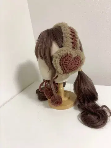 하트 귀도리 핸드메이드 뜨개질 핑크