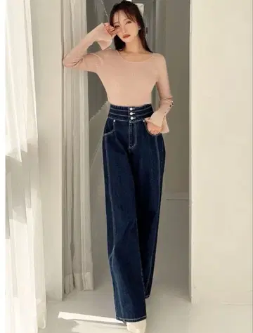 RESEXXY 3연 버튼 하이웨스트 데님 팬츠