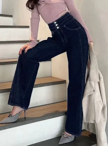 RESEXXY 3연 버튼 하이웨스트 데님 팬츠