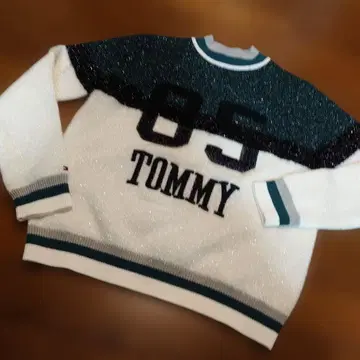 TOMMY 라메 믹스 긴팔 스웨터