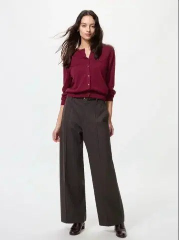 유니클로 브러쉬드 저지 와이드 팬츠 다크 브라운 M