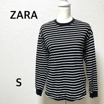 자라 긴팔 티셔츠 보더 코튼 블랙 크루넥 S