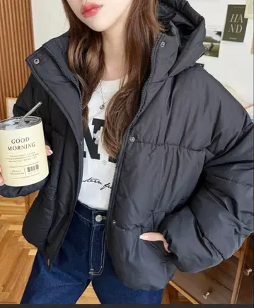 moment + 에코 다운 후드 블루종 블랙