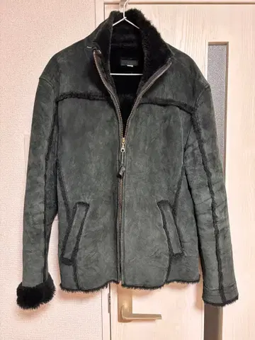 스웨이드 가죽 자켓 쉘파 자켓 짙은 녹색