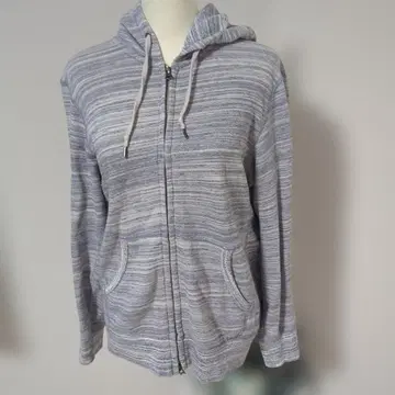 유니클로 그레이 계열 스트라이프 후드 부착 후드티