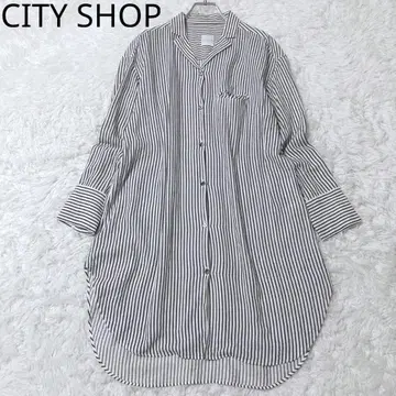 시티샵 셔츠 원피스 롱 기장 스트라이프 패턴 겉옷 레이어드