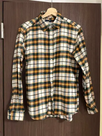SHIPS 긴팔 플란넬 셔츠 M 사이즈 화이트 x 그린 x 오렌지 체크