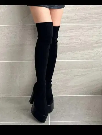 GYDA 부츠 청키 밑창 싸이하이 니트 부츠 롱 부츠 통굽