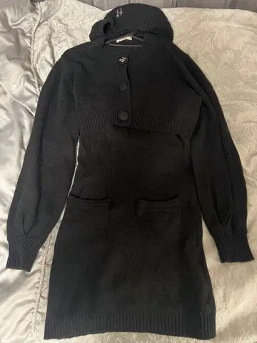 EIMY 블랙 니트 가디건 & 미니 원피스 세트