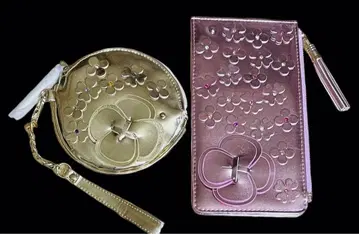 꽃무늬 디자인 장지갑 골드와 핑크