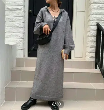 새상품 BLATE 후와모치 후드티 니트 원피스 그레이