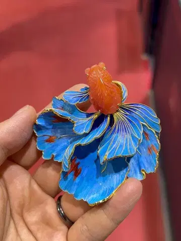 이탈리아 구매 잉어 행운의 물건 에나멜 브로치 파란색