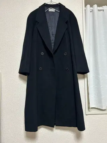 SERIZWA 캐시미어 100% 더블 브레스트 롱 코트 블랙