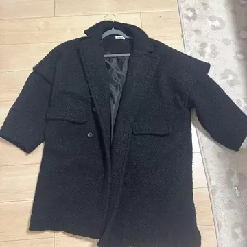 보아 소재 오버 사이즈 롱 코트 블랙