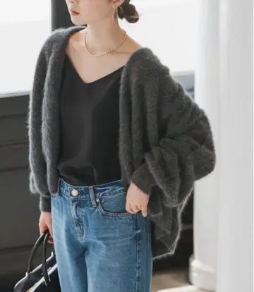 NOBLE 새상품 FOX/Ca 퍼 니트 가디건 퍼프 가디건