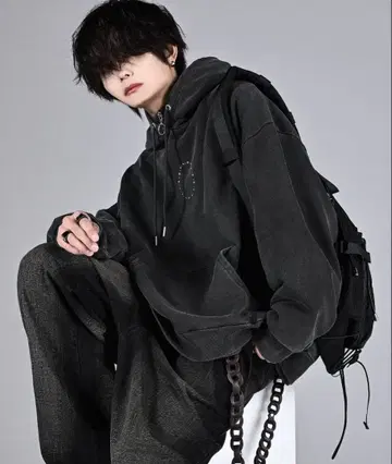 ADRE 큐빅 레트로 헤비 웨이트 후드티 그레이