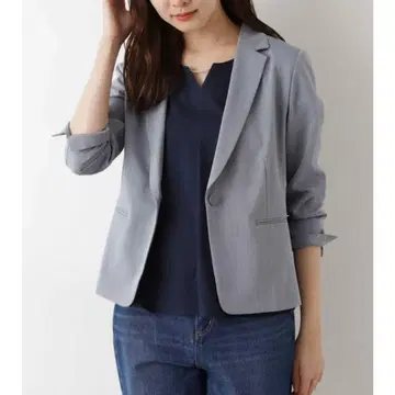 [ 새상품급 ] 내추럴 뷰티 베이직 샴브레이 테일러드 자켓