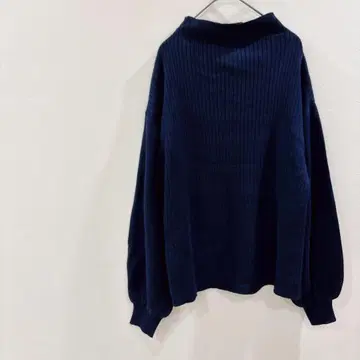 saloon 네이비 리브 니트 / 벌룬 슬리브 / 루즈핏 실루엣