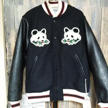 HOUSTON 바시티 자켓 팬더 자수 M 사이즈 블랙 가격표 포함