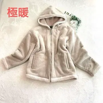 플리스 후드 부착 무스탕 코트 베이지 보아 코트 자켓 울트라 웜 M