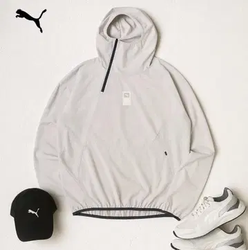 J121 PUMA 하프 지퍼 나일론 후드티 XL 화이트 그레이