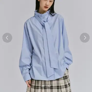 FEKETE 보타이 프릴 셔츠 블라우스 블루