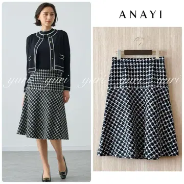 [ 840 ] 아나이 트위드 체크 절개 스커트 화이트 블랙 36