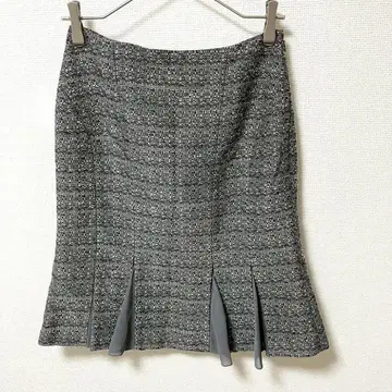 [ 쿠 드 샹스 ] 고품질 트위드 스커트 밑단 플리츠 쉬폰 일본제 그레이