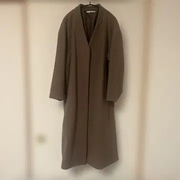 브라운 롱 코트 프론트 오픈 노카라