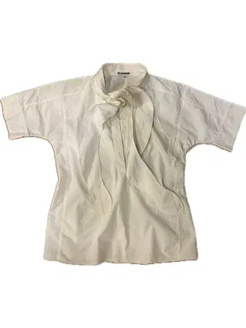 질 샌더 셔츠 블라우스 보타이 리본 화이트 반팔