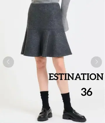 새상품급 ESTINATION 에스트네이션 울 플레어 스커트 그레이 S