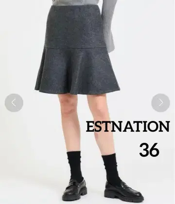 새상품급 ESTNATION 에스트네이션 플레어 스커트 울 그레이 S