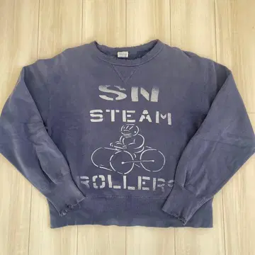 70s vintage 퍼플네이비 맨투맨 잉크 프린트 양V 좋은 페이드