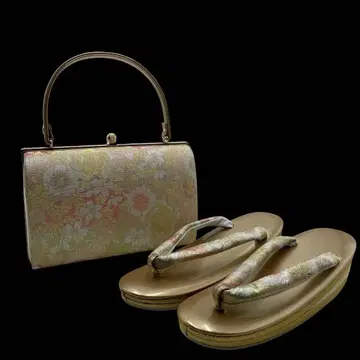 새상품급 백 조리 세트 골드 벚꽃 문양 일본 의류 기모노용 포멀 성인식