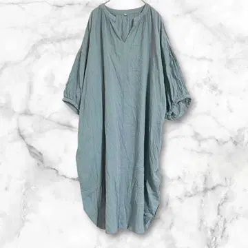 7부 소매 셔츠 원피스 블루 계열 M 코튼 100% 심플 오버 사이즈