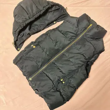 GU 후드 부착 다운 베스트 네이비 여성용 다운 자켓 방한복