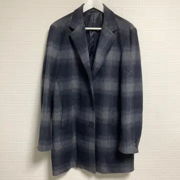 새상품급 유니온 스테이션 체크 무늬 체스터 코트 네이비 그레이