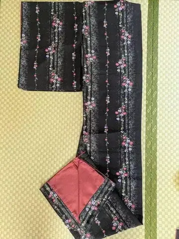 [기모노0001] 화학 섬유 기모노 1 블랙 베이스 꽃무늬