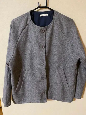 울 혼방 노카라 자켓 그레이