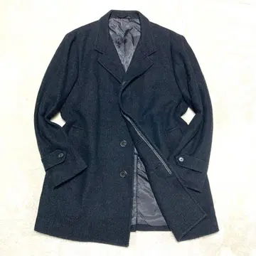 새상품급 고급 산요 캐시미어 혼방 체스터 코트 헤링본 차콜 그레이