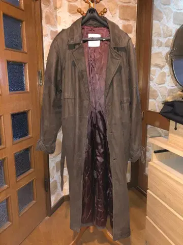 YORN 브라운 가죽 롱 코트 구제 의류