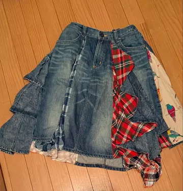 EDWIN 스커트 특주 데님 어레인지 패치워크 플레어 스커트