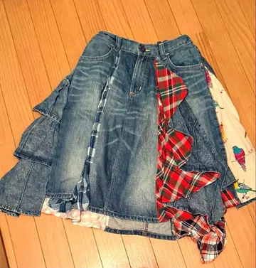 EDWIN 데님 리메이크 어레인지 패치워크 플레어 스커트